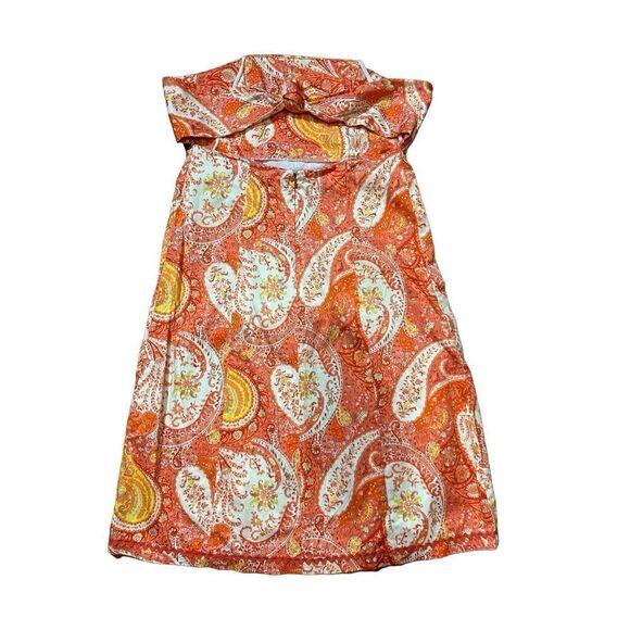 Clues Collection Strapless Tie Back Paisley Orange Dress Tropical Vacation Sz L - Picture 5 of 9